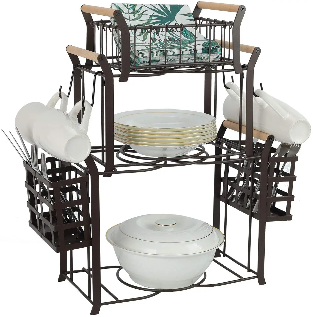 Caixa De Utensílios De Cozinha 3 Tier,Buetooth (conjunto De 9),Guardanapo  De Metal Dobrável,Organizador Com 4 Ganchos - Buy Cozinha 3 Nível Buffet  Caddy (conjunto De 9) Dobrável De Metal Placa De Guardanapo