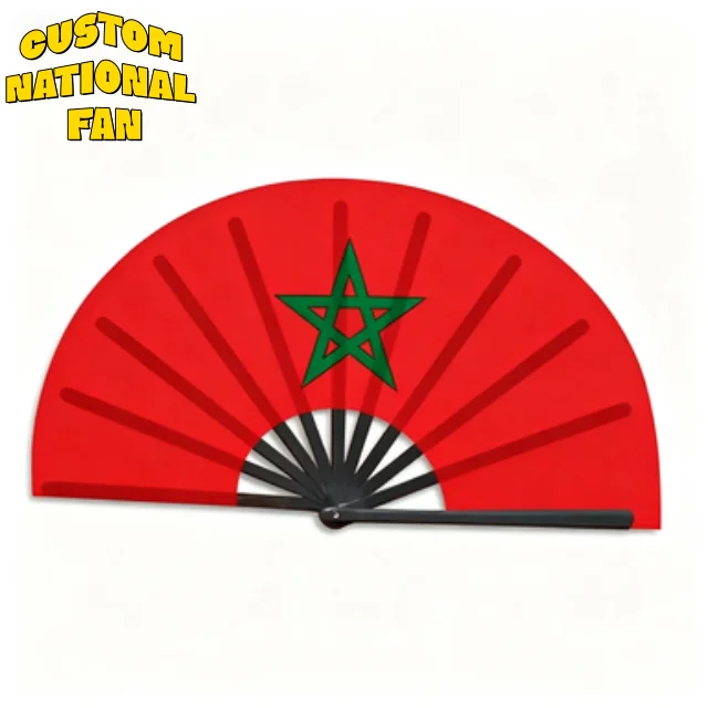 Morocco Wholesale Custom Logo National Flag Hand Fans, Foldable Compact Style For Sports Events & Outdoor Activities_voghion.com