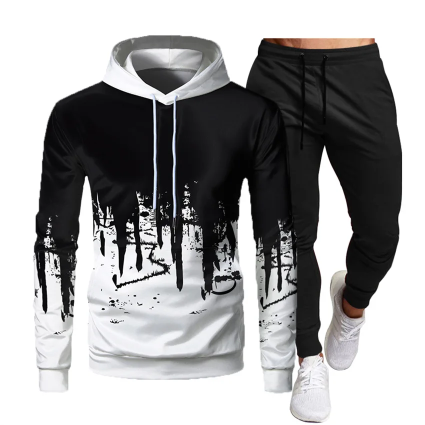 New Arrival Man Solid Color Long Sleeve Sports Hoodie 3d Jogger Set Two ...