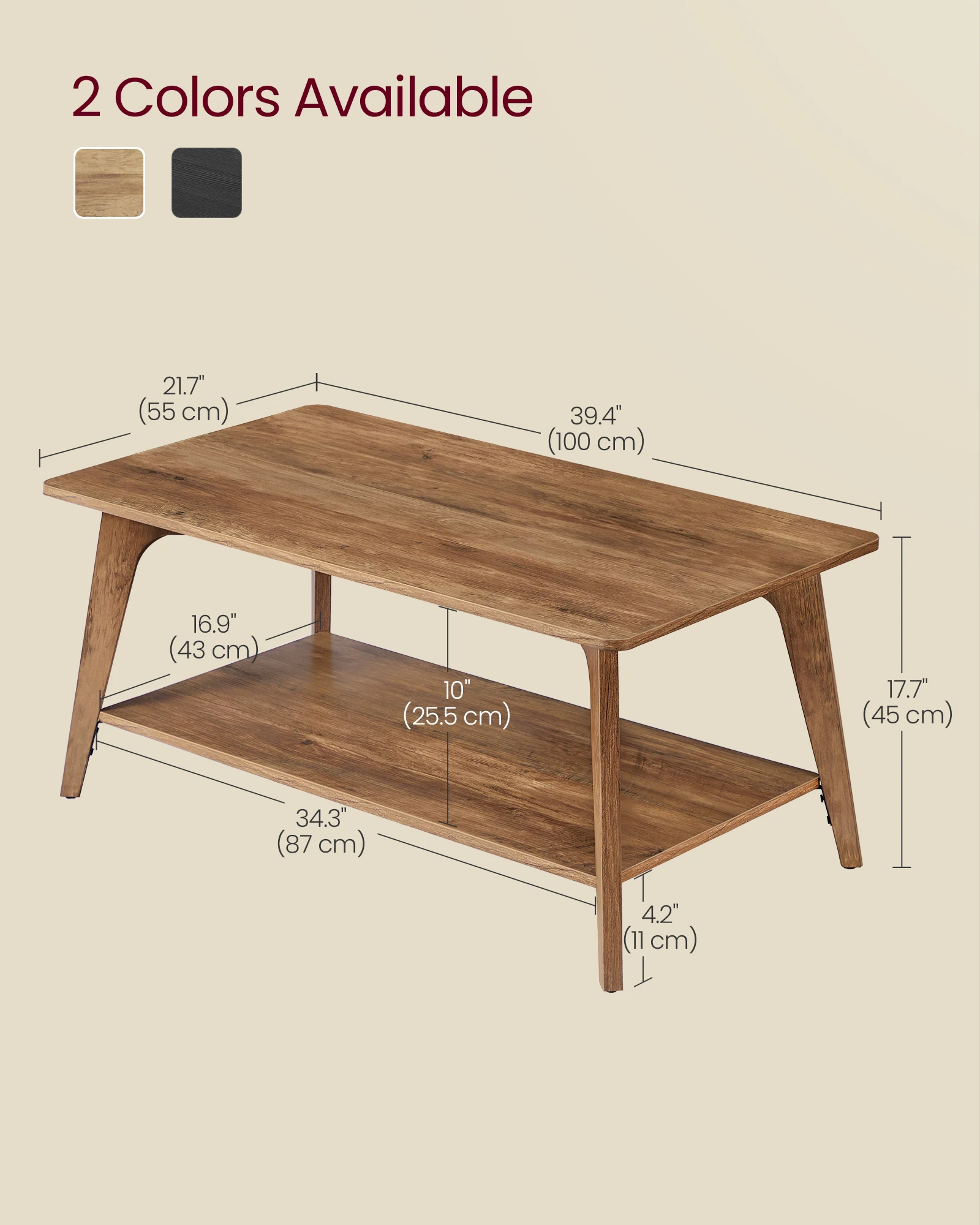 VASAGLE 2-Tier Open Design Coffee Table - Farmhouse Style