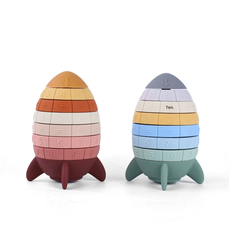 Rainbow Rocket Stacking Block Set Soft Eco-Friendly Silicone Educational Toy for 5-7 Years