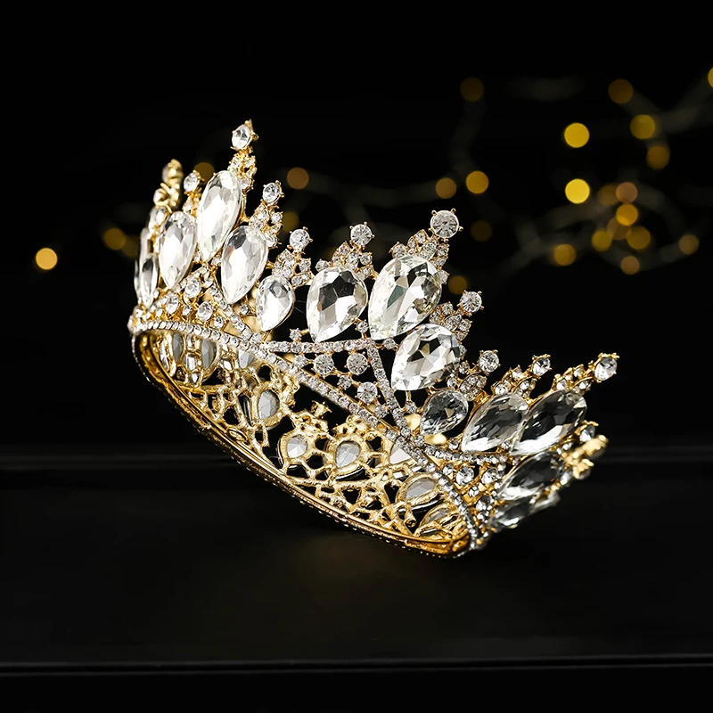 Оптовая продажа, индивидуальные круглые тиары для принцессы, красоты, красочные кристаллы, смешанные золотые короны королевы