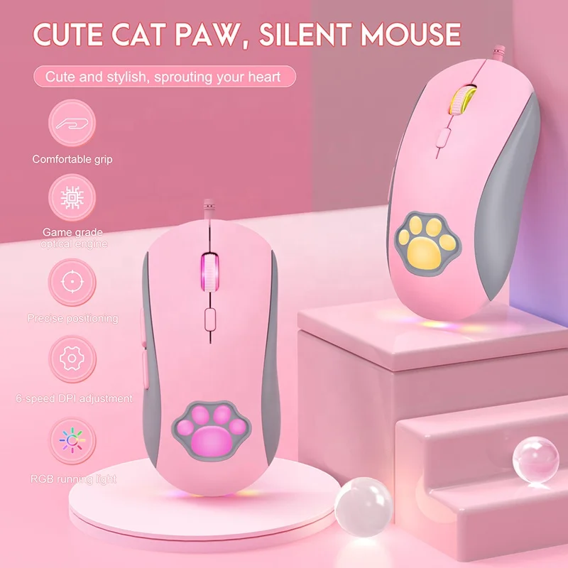 ONIKUMA CW918 Pink Cat Claw Gamer Mice - Adjustable DPI