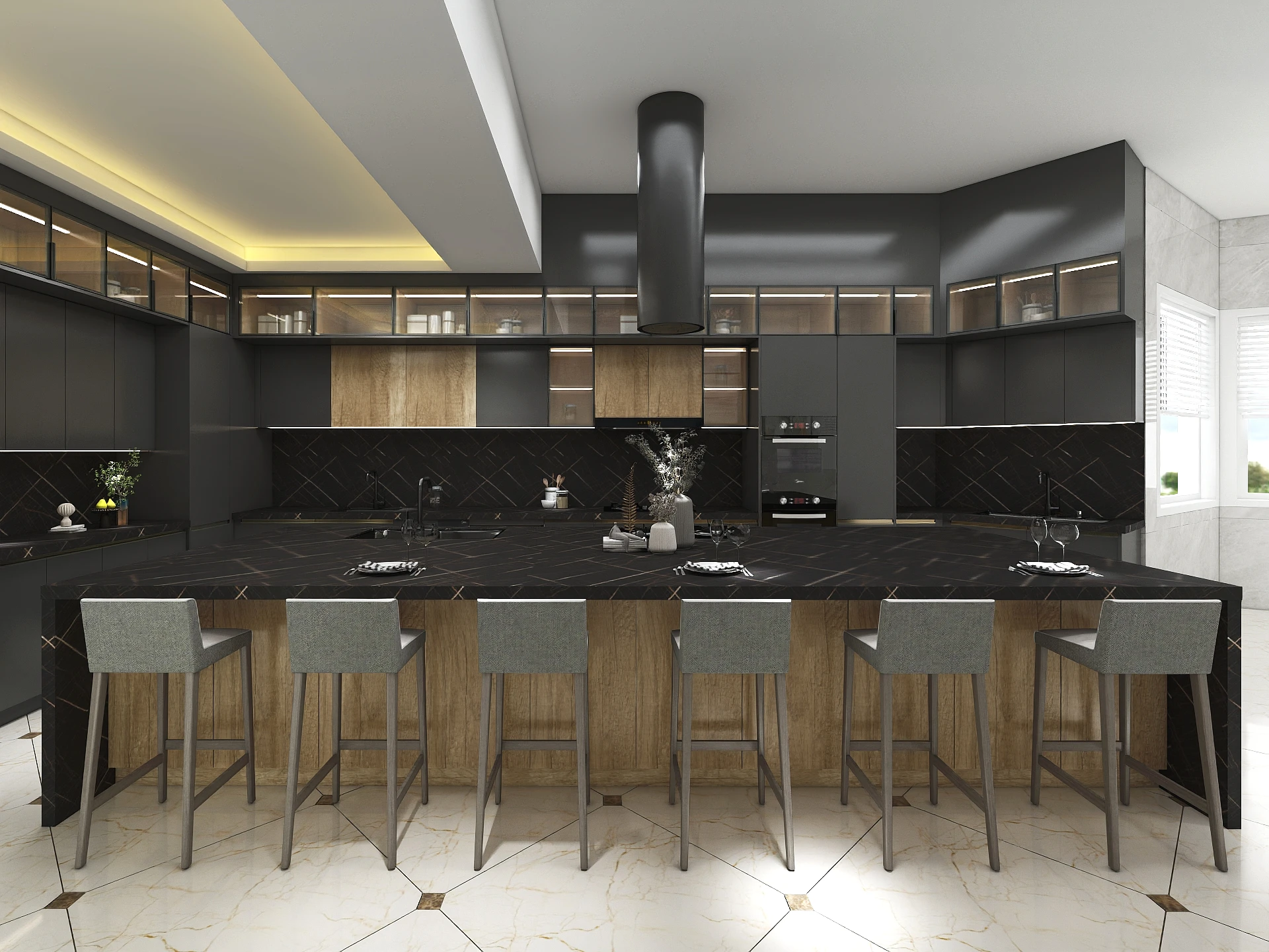 Luxury Matt Black Lacquer Modular Kitchen Cabinet Designs