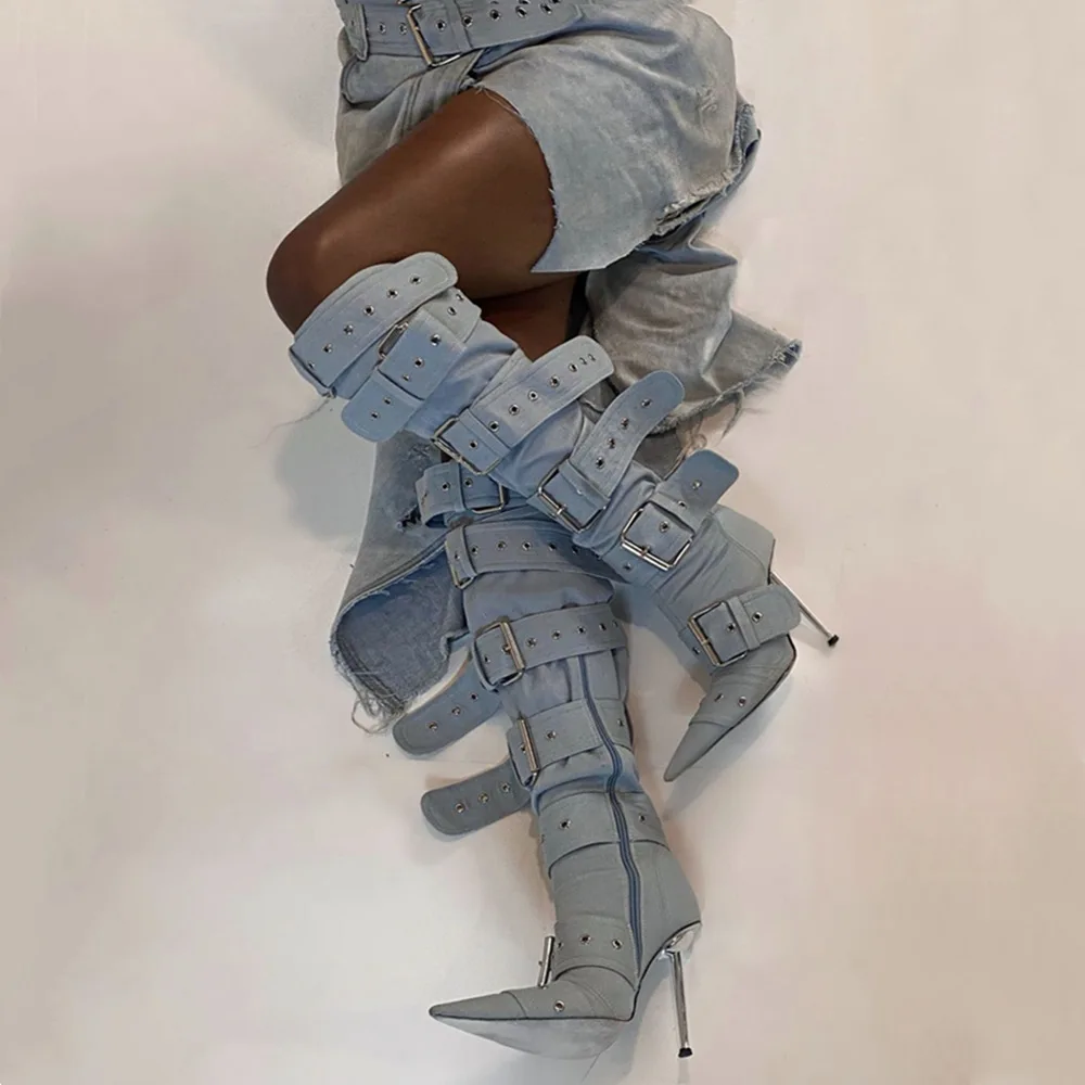 Female Winter Long Boot Big Size Special Metal Heel Buckle Strap Thigh High Boots Women Over-the-knee - Image 6