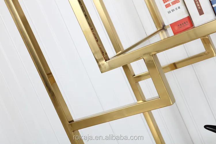 Hot Sales Gold Stainless Steel Bookshelf Bookcase Storage Rack Display Stands Bookshelves Wall Modern