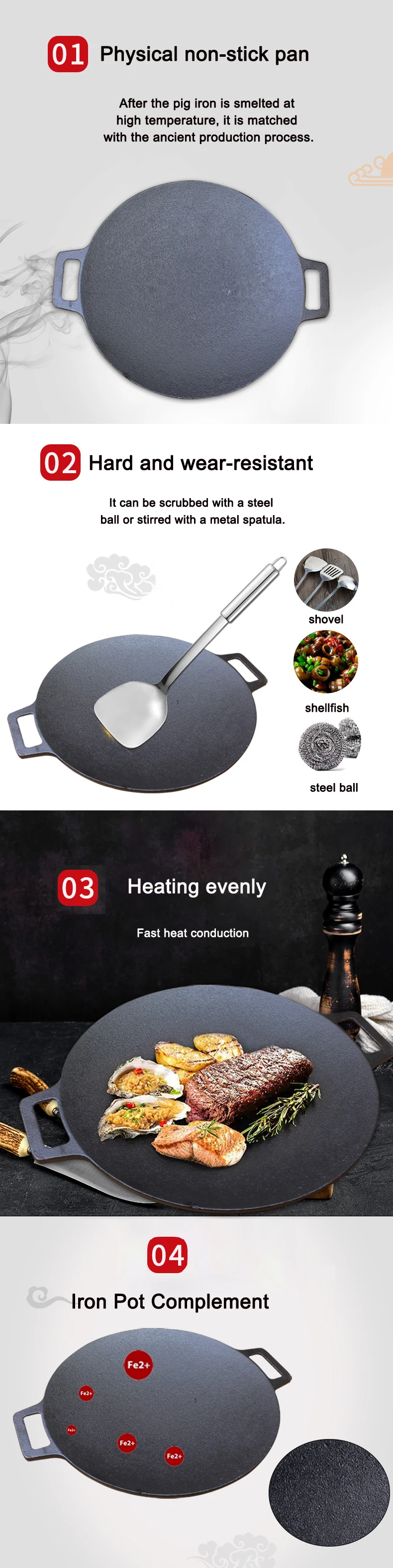 Happycooker Barbecue Grilling Skillet Wok Non Stick Cast Iron Skillet
