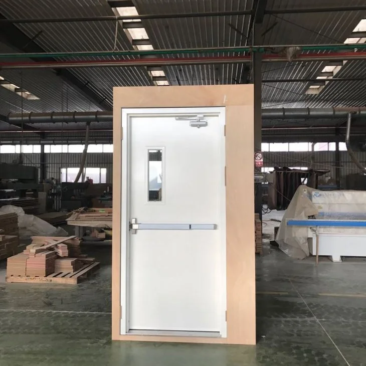 UL Approve USA Standard Fire Resistant Doors With Panic Push Bar and Glass Steel Hollow Metal Commercial Fire Door