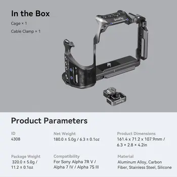 SmallRig Carbon Fiber Cage Kit Cable Clamp for Sony A7RV/A7IV/A7SIII, Camera Cage W/Multiple Accessory Mounting Points - 4308 product image