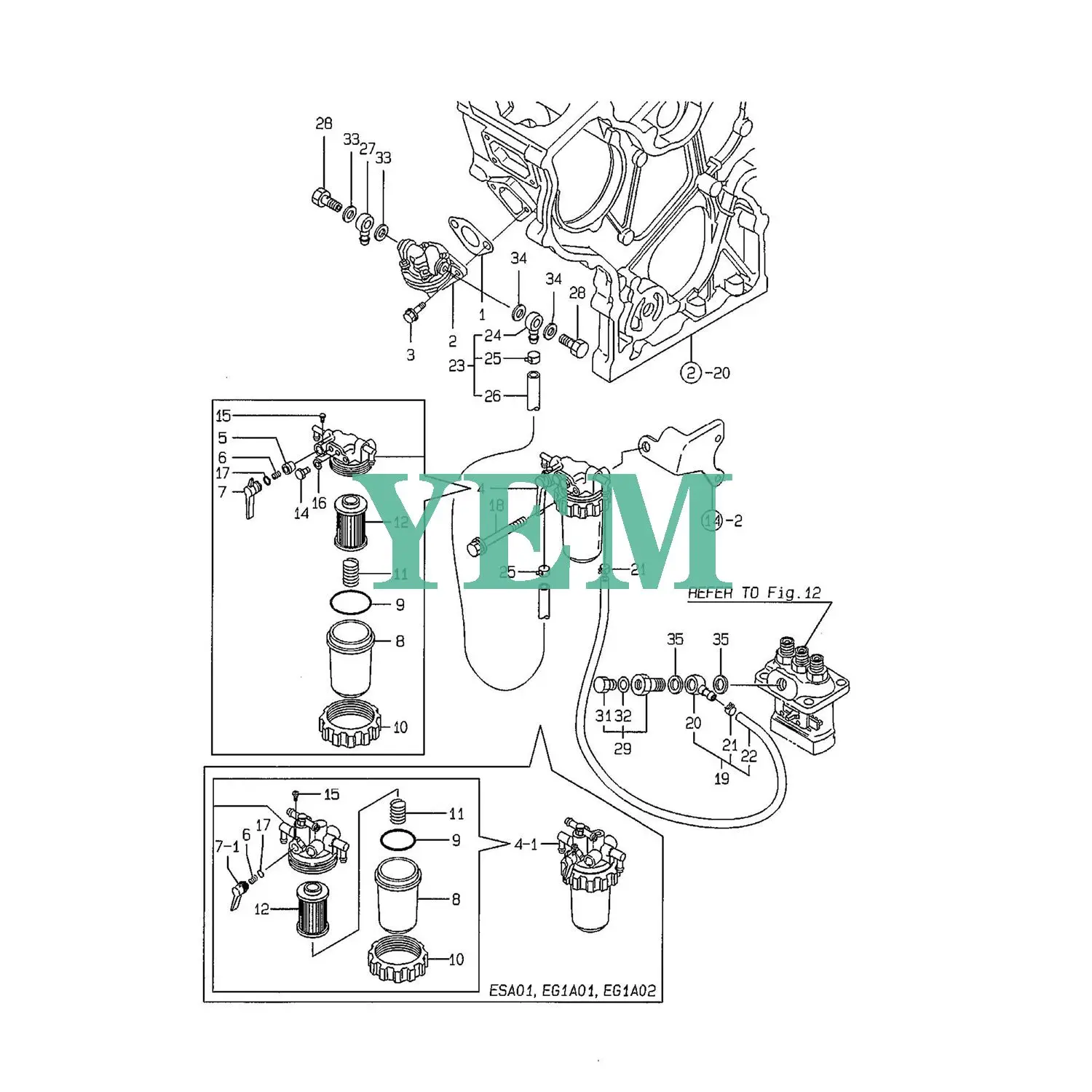 3TNE74 STRAINER ASSY FUEL 171059-55600 for Yanmar 3TNE74-G2A01 Engine