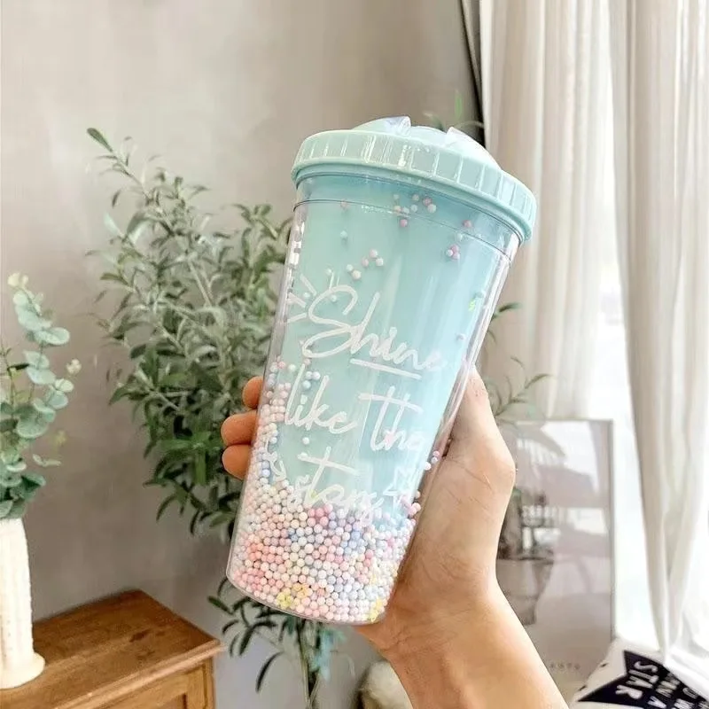 550ml Travel Mug With Straw Reusable Smoothie Plastic Iced Tumbler  Double-walled Ice Cold Drink Coffee Juice Tea Cup - Buy 550ml Travel Mug  With Straw Reusable Smoothie Plastic Iced Tumbler Double-walled Ice