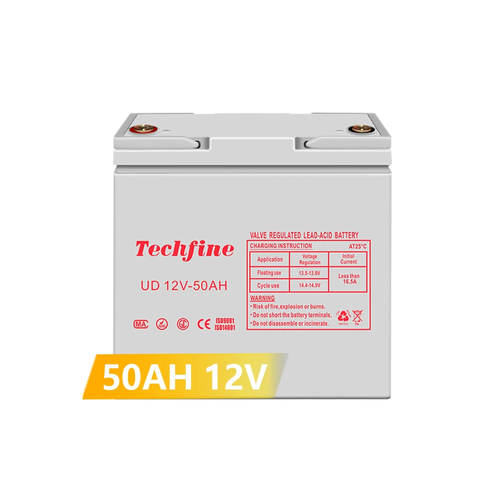 12V 50AH Solar Battery Techfine Charging 12V 50AH Lead Acid Battery for Electric Vehicle And Solar systems