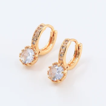 Popular Jewelry Fashion Trendy Brass Luxury Women 18K Gold Plated Diamond Cubic Zirconia Huggie Hoop Earrings