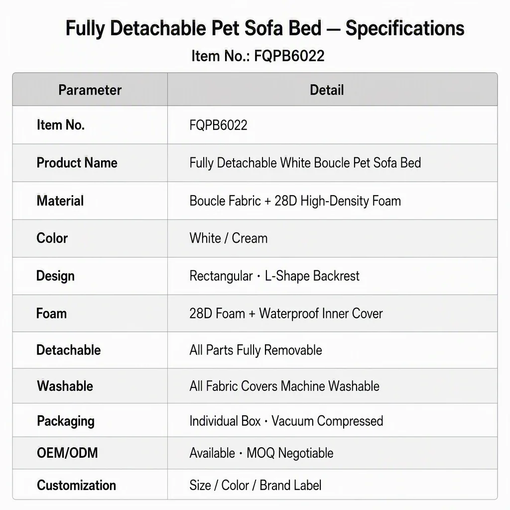 Fully Detachable White Boucle Pet Sofa — Product details 3