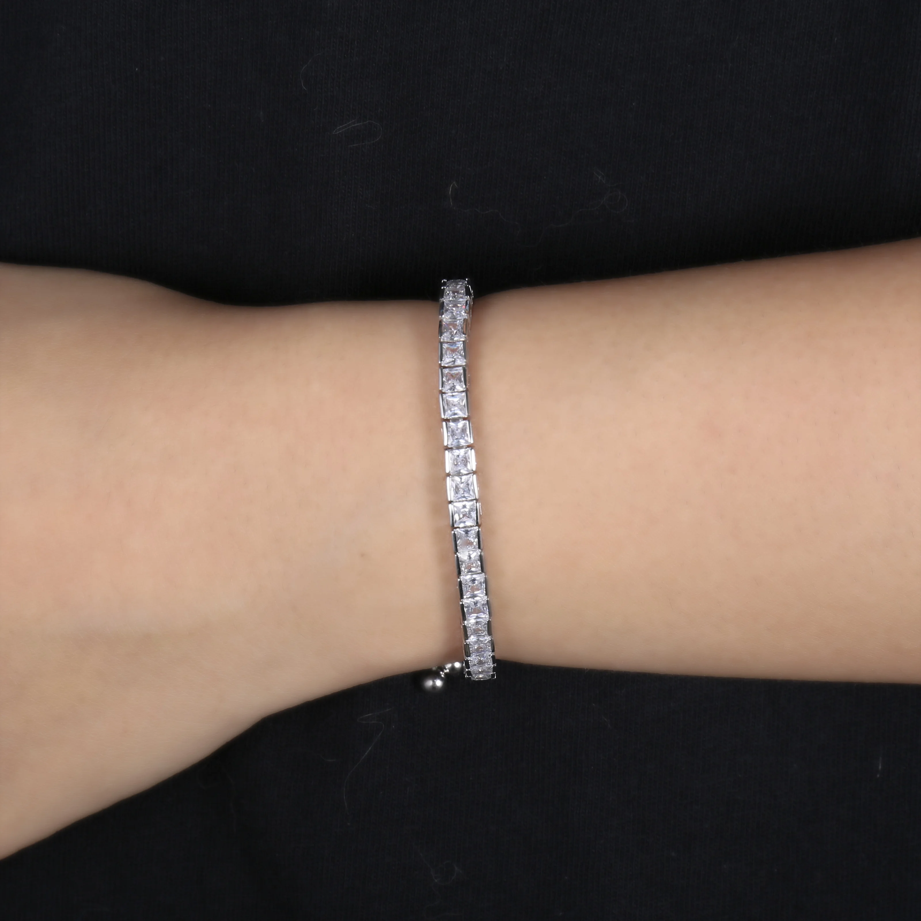 S925 Tennis Bracelet with Sparking Cubic Zirconia Adjustable Bracelet for Women Silver Tennis Bracelet