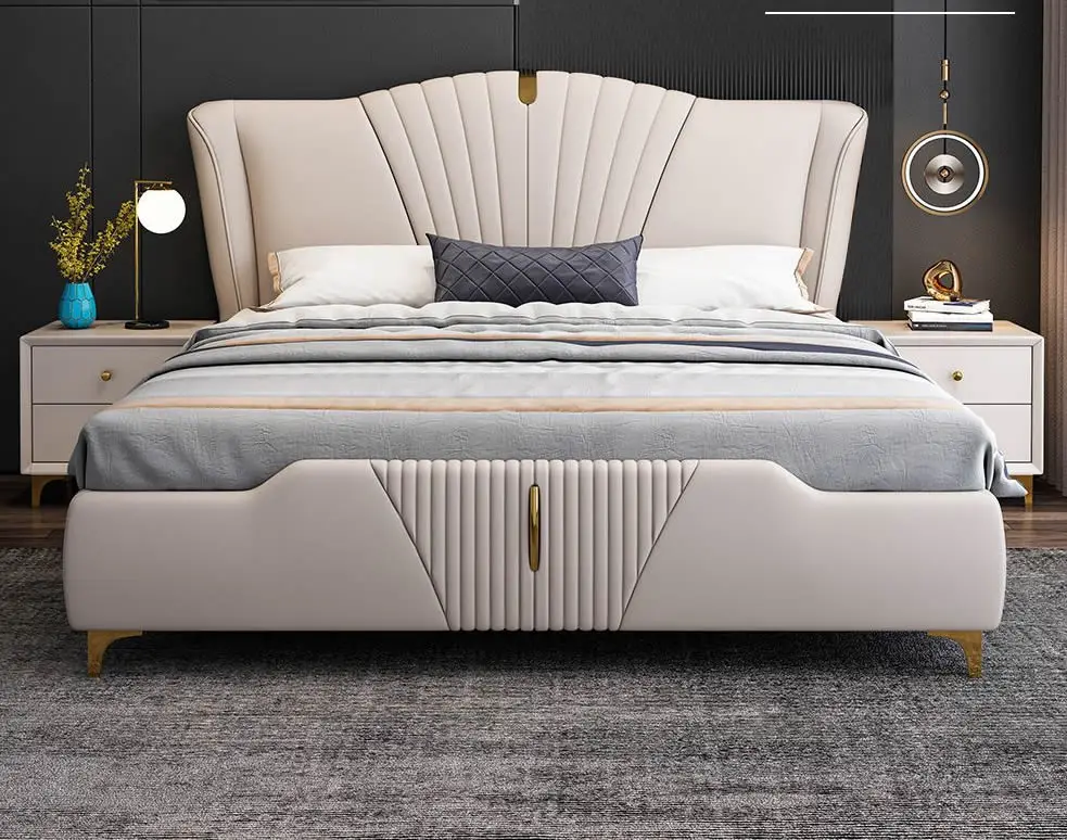 Modern Minimalist Italian Leather Bed Light Luxury Queen Size Bed ...