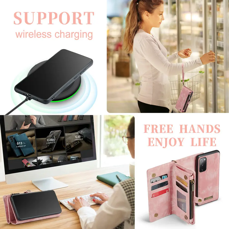 CaseMe Leather Silicon Case for Samsung S20 FE with Detachable Wallet