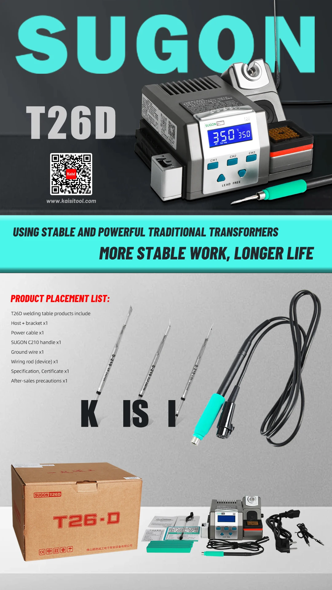 SUGON T26D Instant Heating High Efficiency and Safety  Soldering Iron Station for Mobile Phone Repair