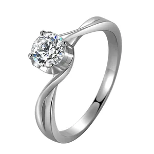 925 Sterling Silver Rhodium Plated Scepter Ring | 5mm Single Cubic Zirconia Four-Prong Setting | 6.3mm Twisted Shank Design