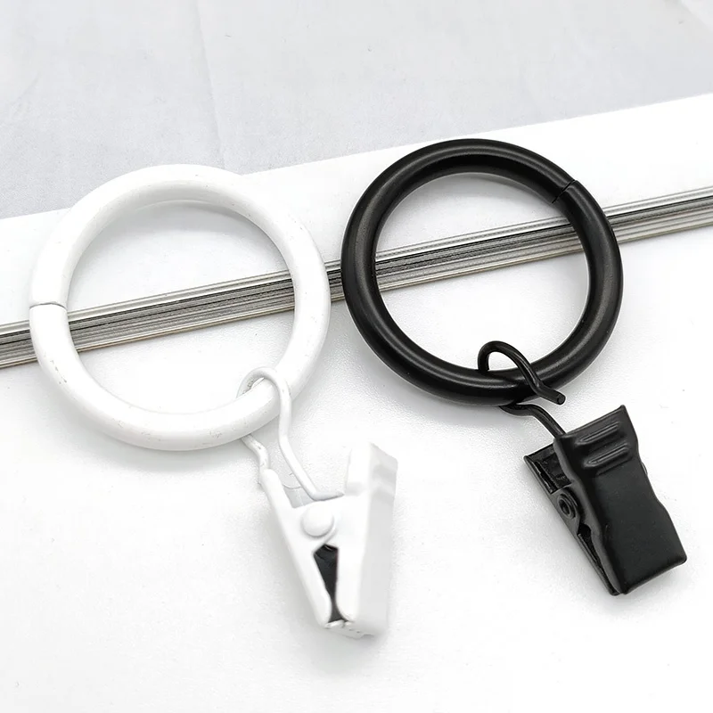 Plated 1 Inch Metal Curtain Poles Accessory with Black Round Curtain Rings Eyelet Hooks