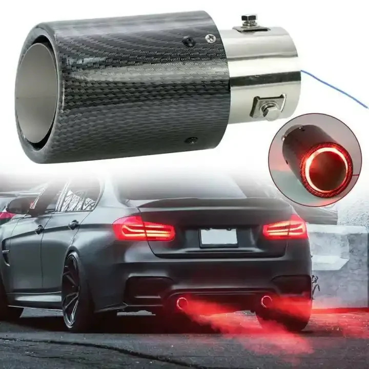 Car Modified Flame LED Luminous Tail Throat Carbon Fiber Racing Tailpipe Light Intake Elbow Car Exhaust Pipe Stainless Steel Tip