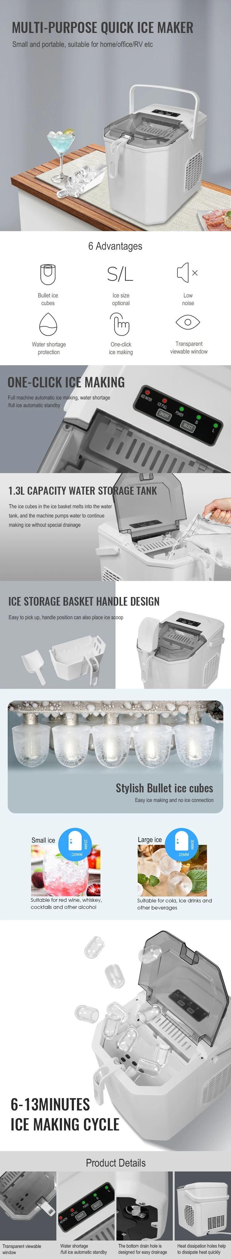 Coffee Shop Portable Compact Ice Maker Machine Make 9 Bullet Ice In 68