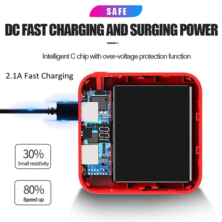 Factory Mini Portable Power Banks Mirror 10000 Mah Power Bank LED Light Digital Customized Powerbank