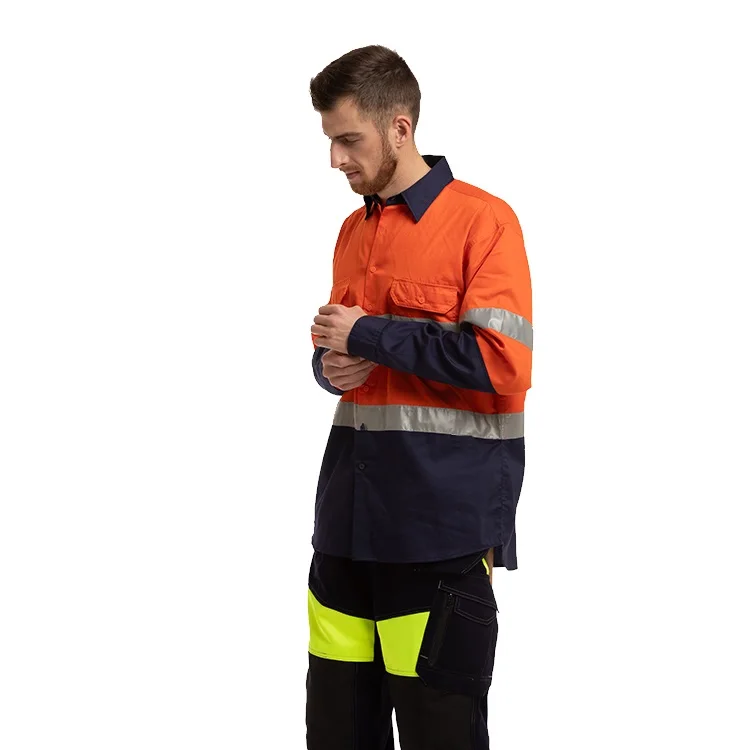Hot Sale Australian Long Sleeve High Visibility Cotton Drill Reflective Mining Hi Vis Work Shirt