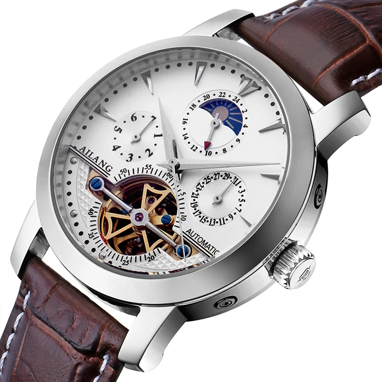 Ailang 2606 Newly Moon Phase Watch Automatic Mechanical Wristwatch Week ...