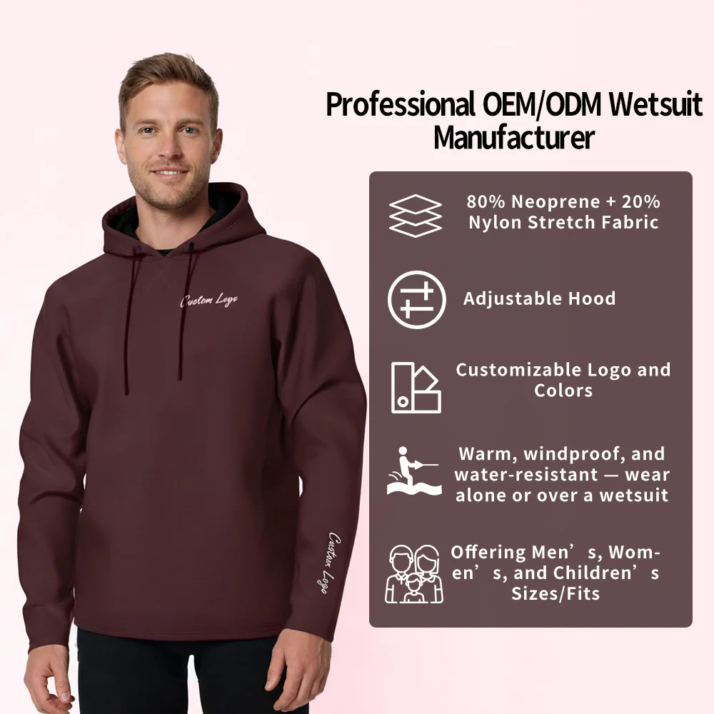 Engros 2 mm neopren-hoodie til mænd og kvinder, vandtæt og vindtæt, 3 mm dykkertøj til personlige vandkøretøjer (PWC) og surfing, neopren-top til vandsport