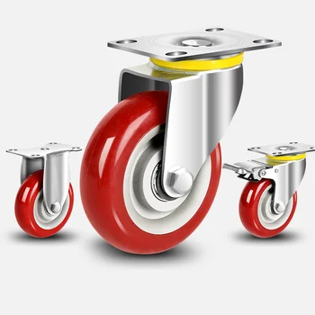 Wholesale trolley shopping cart 4 inch Red  PVC Caster Wheels Premium Industrial Heavy Duty Casters with Brake