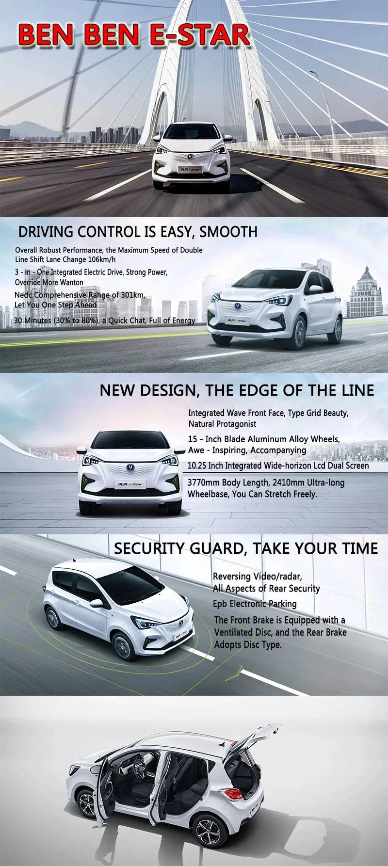 2023 Changan Benben E-star Cheap New Energy Vehicles Ev Car High Speed Cheapest Mini Electric Car Benben 310km E-star manufacture