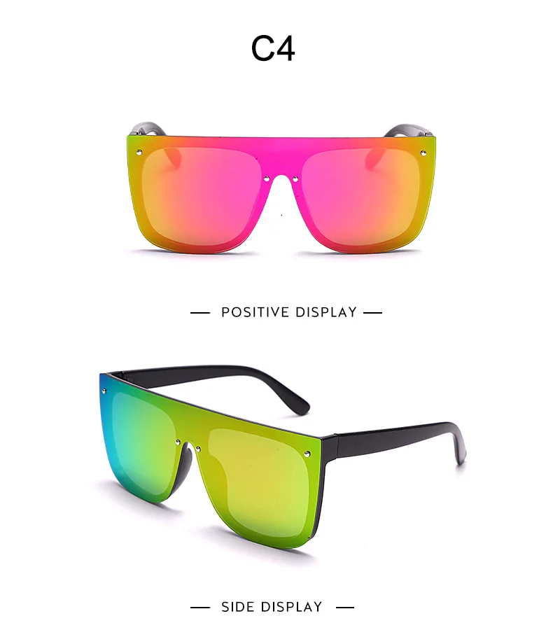 2024 New Fashion Modern Brand Colorful Square Oversized Sun Glasses One Piece Mirror Lens