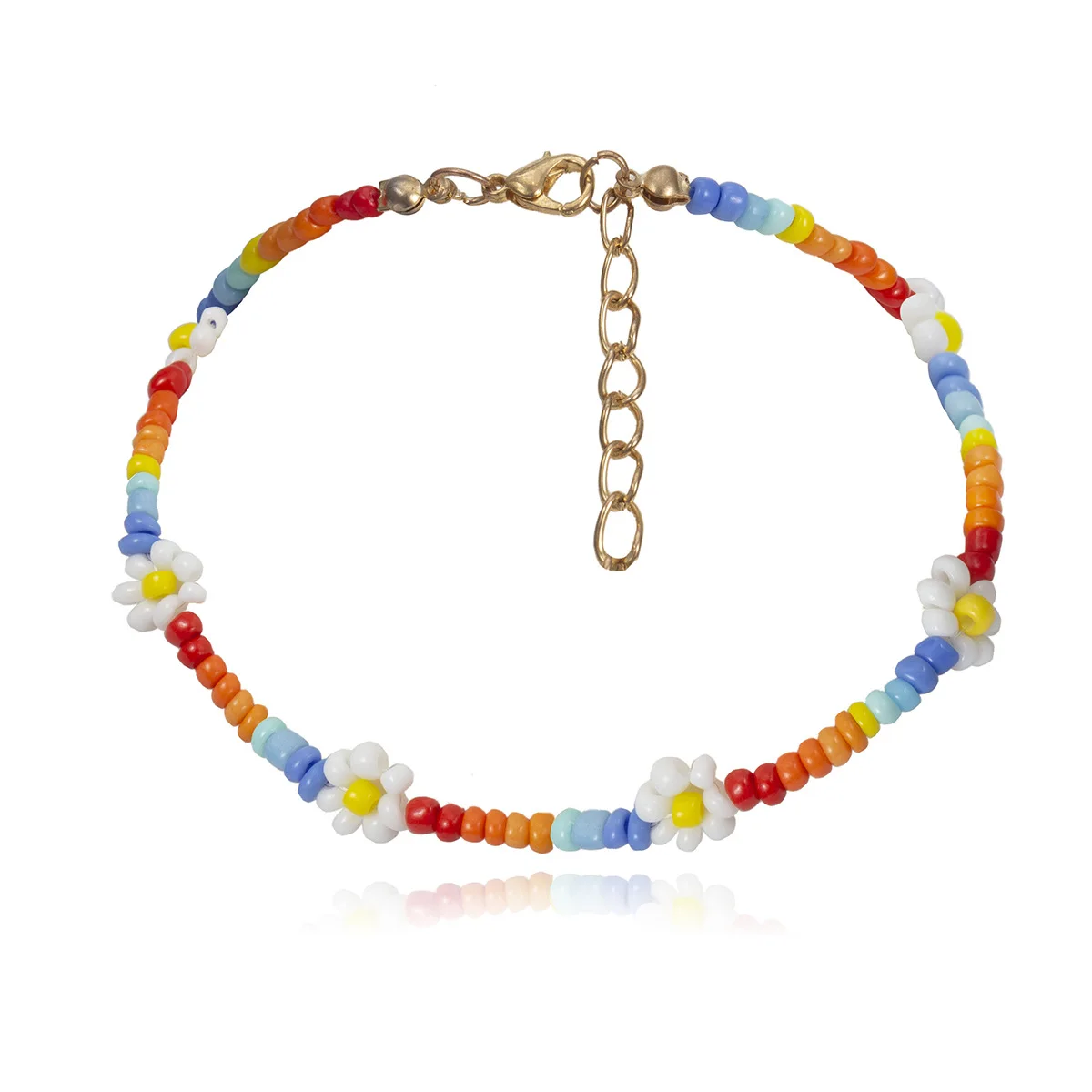 Personality color beaded ethnic necklace with creative beaded beaded flowers and geometric necklace bracelet anklets
