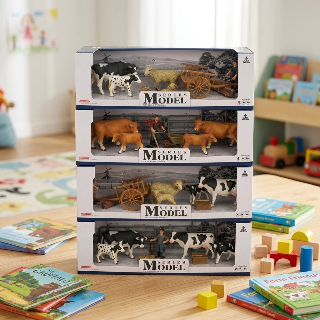 Home Decoration Farm Animal Set Toy Plastic Cow Figurines with Sheep