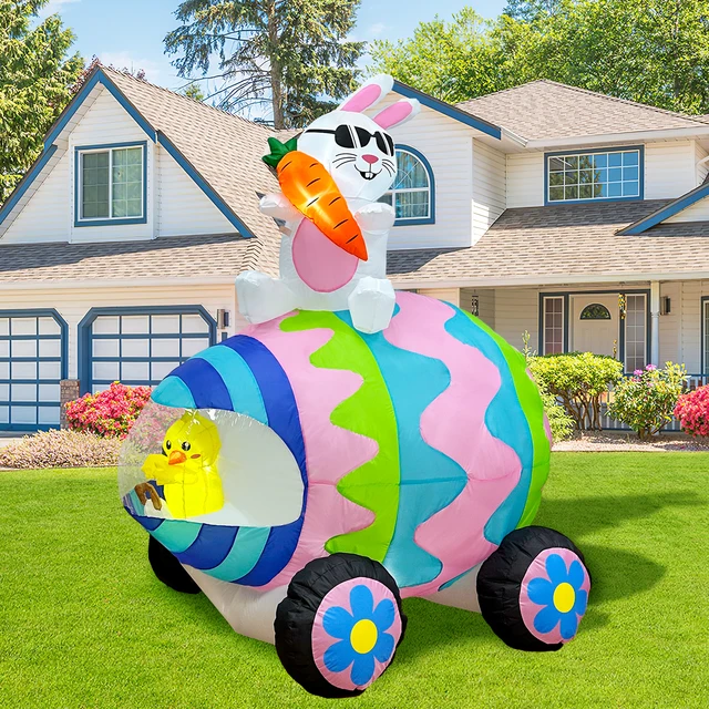 Ourwarm Customized  Easter Inflatable Bunny Egg Car Easter Outdoor Decoration