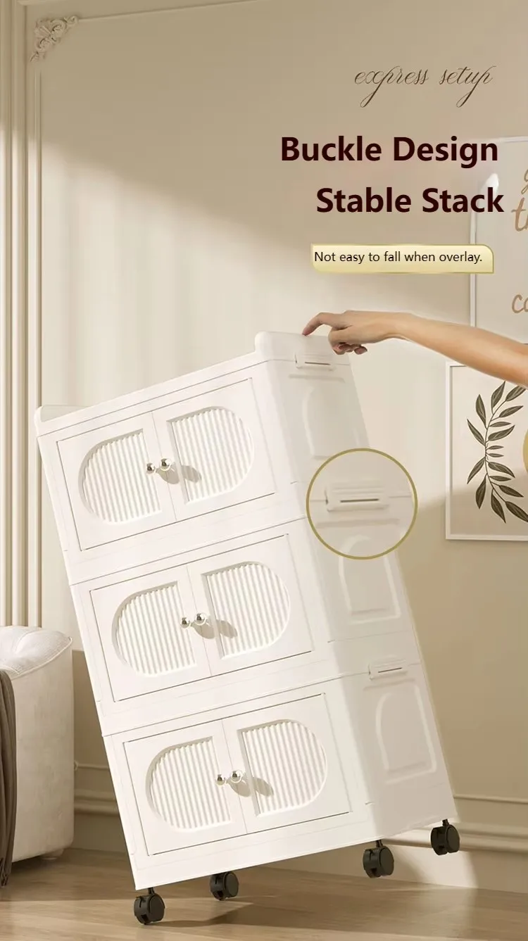 Large Capacity Simple Style PP Plastic Double Door Cabinet Rectangle Shape Foldable Movable Open Household Storage Container supplier