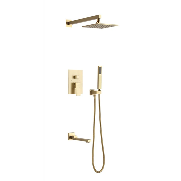 Juego de mezclador de ducha y bañera dorado oculto montado en la pared de fábrica
