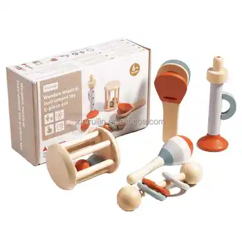 Unisex Montessori Sensory Toys 5-Piece Set of Baby Musical Instruments Educational Toys for Toddlers Aged 2 to 4 Years Made Wood