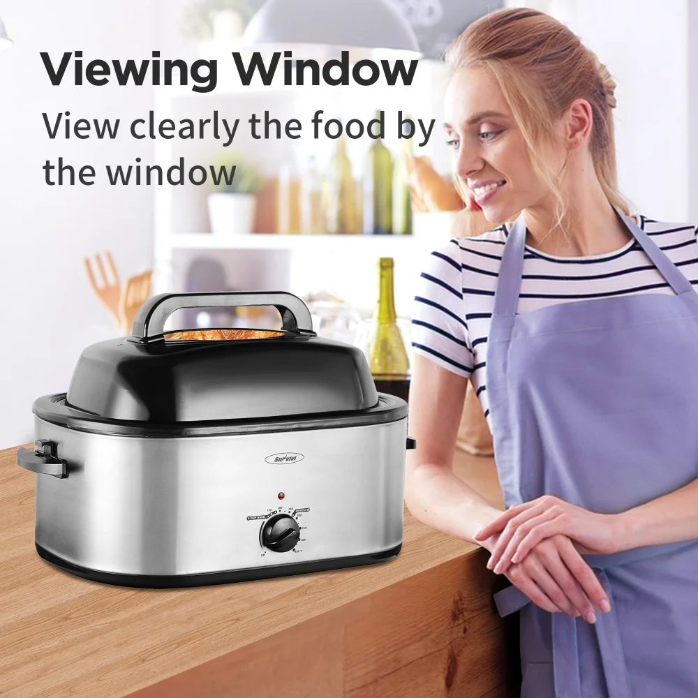 20 Qt Silver Chicken Turkey Roaster Electric Roasting Pan With Lid See