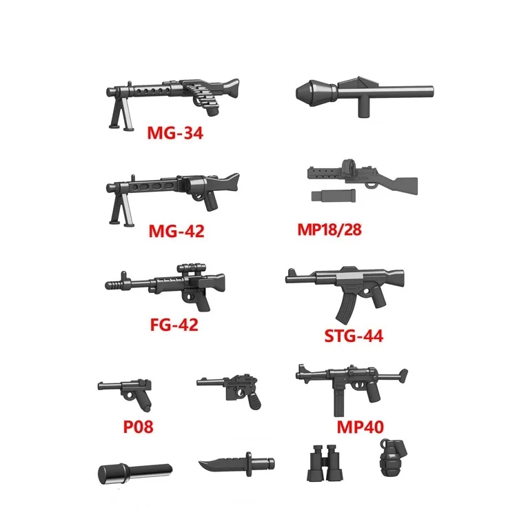 WW2 German Military MOC Bricks Model Toy Style Gun Pieces Building Blocks Army Soldier Accessories Rifle Pistol Parts