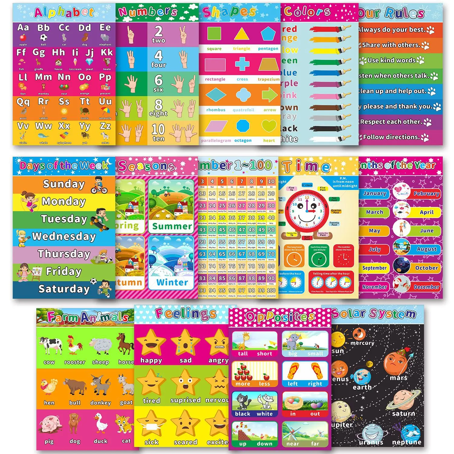 Educational Preschool Posters for Children Preschool & Kindergarten Classrooms 