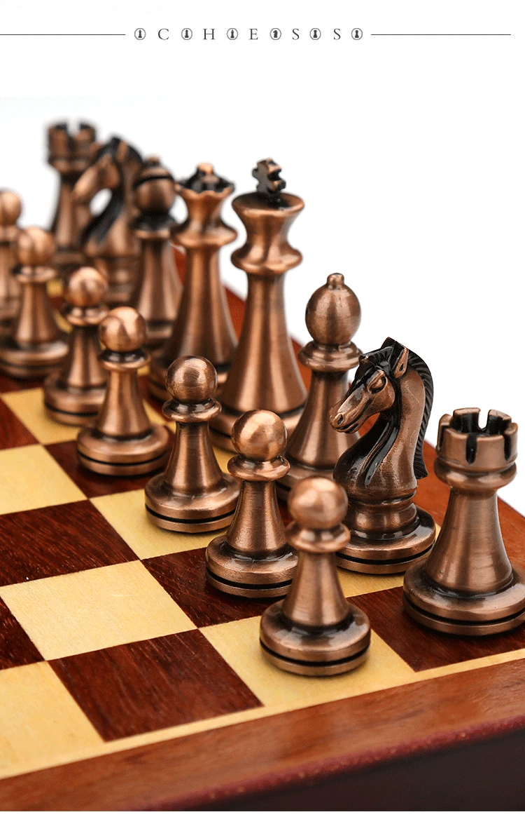 Luxury Chess Set Gift Box Metal Chess Pieces Wooden Chessboard Vintage