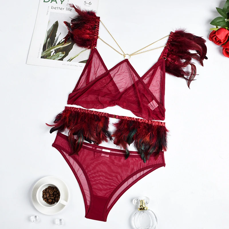 SheIn Women's Sexy lace bra/panty/garter Set burgundy medium (6) NEW