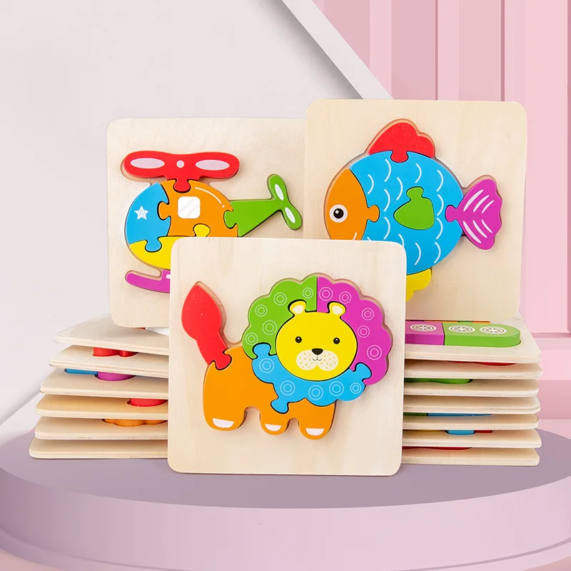 Baby Montessori Wooden Toys Cartoon Animal 3d Jigsaw Wooden Puzzle For ...