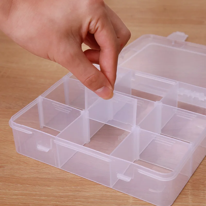 Single Layer 9 Grid Compartments Detachable Parts Accessories Clear PP Plastic Divided Storage Box