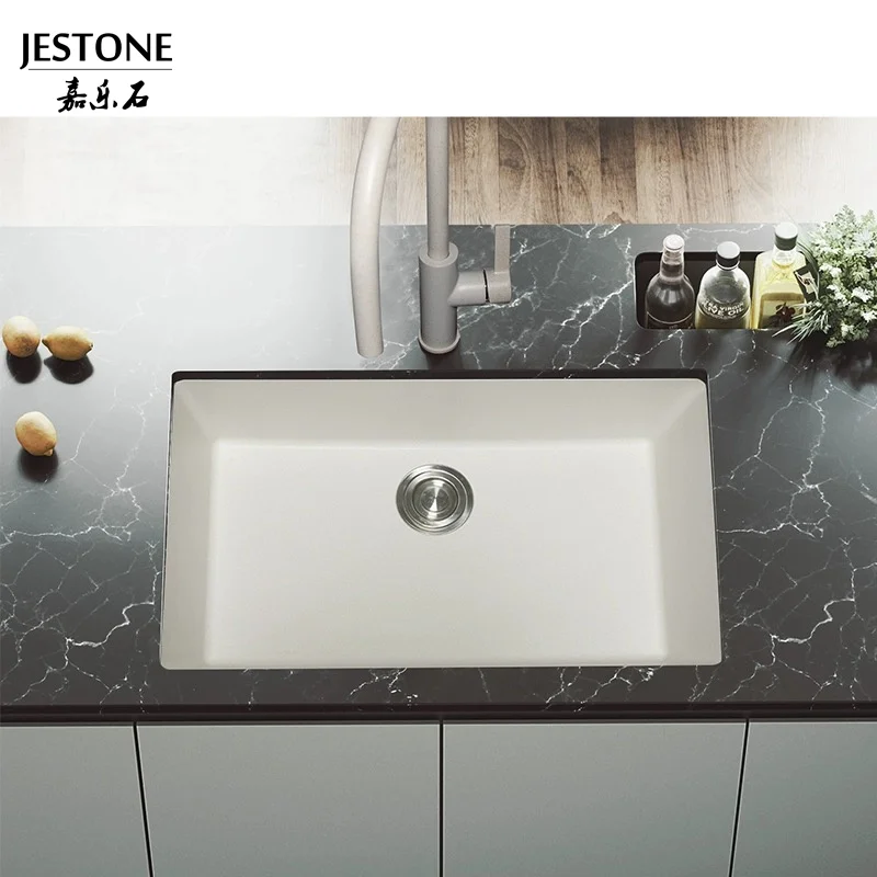 Factory Direct Sales Rectangular Single Bowl Undermount Solid Surface Kitchen Basin Farmhouse Corians White Kitchen Sink