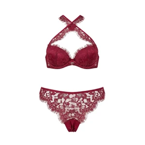 Top Hot Lace Bra with Unique Cross Neckline Scalloped Eyelash Finish Sexy Underwear Women Lingerie for Lady Modern Lace Bra