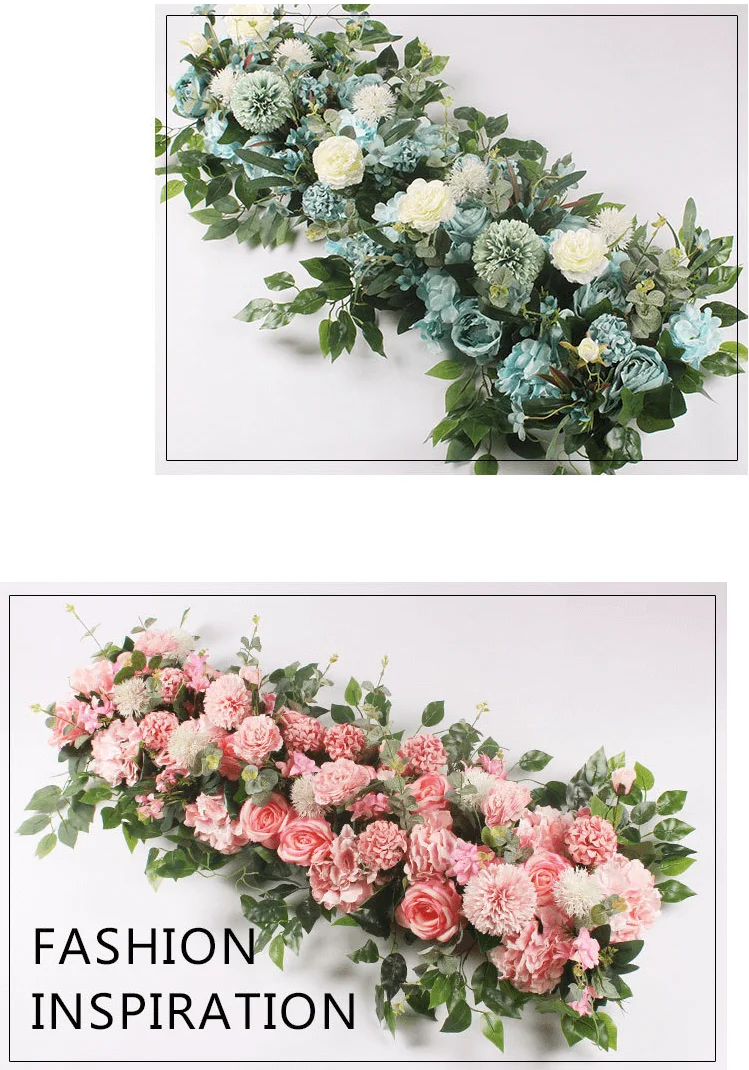 White Silk Flowers Runners Row Floral Artificial Flower Table Runner Wedding Arch Flower For