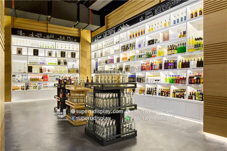 Modern Simple Wine Retail Store Design Creative Concepts China Supplier Wooden Display Cabinet High End Liquor Furniture